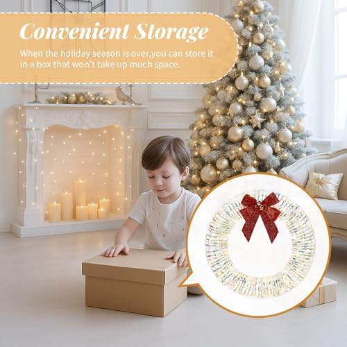 Karl home 24 in Pre-Lit Outdoor Christmas Wreath, 84 LED Lights, White/Red