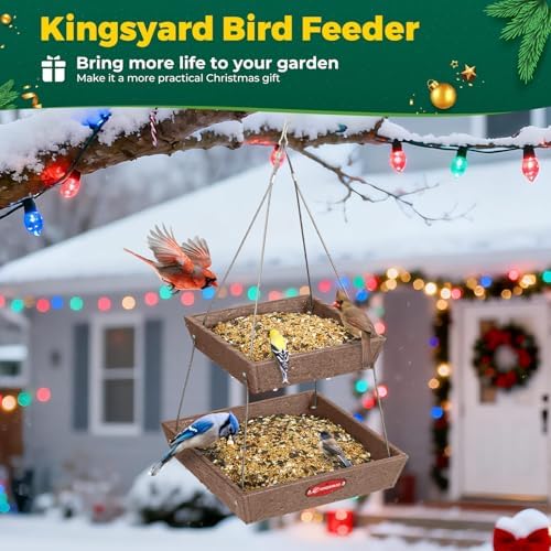 Kingsyard 2 Tier Large Platform Bird Feeder for Outdoors Hanging