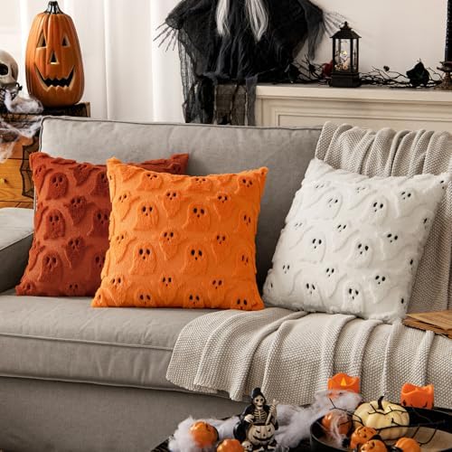 MIULEE Orange Halloween Pillow Covers Cute Ghost Fall Decor 16x16