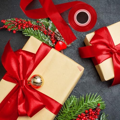 1 1/2 in 30 Yards Polyester Red Ribbon for Gift Wrapping Festival Decor