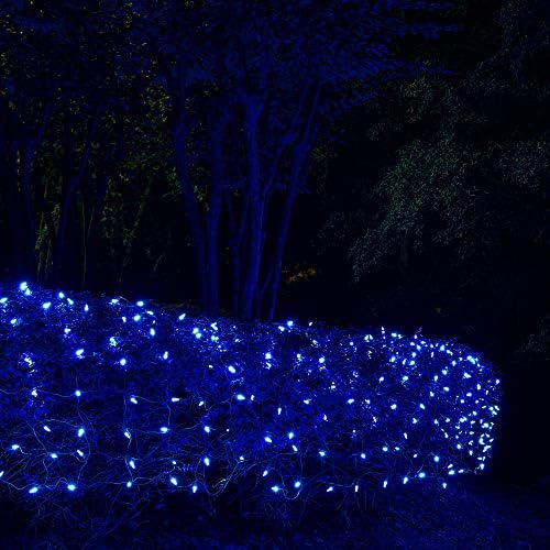 Wintergreen Lighting 100 Blue M5 LED Christmas Net Lights, 4 x 6 ft Green Wire Indoor/Outdoor Commercial Grade Christmas Bush, Shrub & Hedge Lights