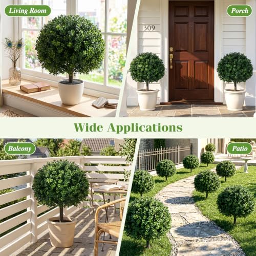 Goplus 27" Artificial Boxwood Topiary Trees Set of 2 with Ground Spikes