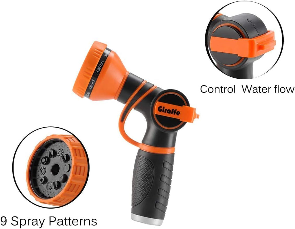 Giraffe Tools 3/4 Inch Garden Hose Nozzle with 9 Spray Patterns | Adjustable Flow Control for Watering, Car Washing