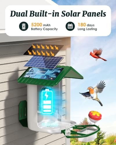Smart Bird Feeder with Camera Solar Powered 2K Video AI Identify 32GB Card