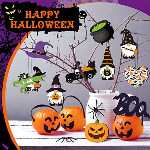 Jetec 30 Pcs Halloween Wooden Ornaments Cute Halloween Tree Decorations