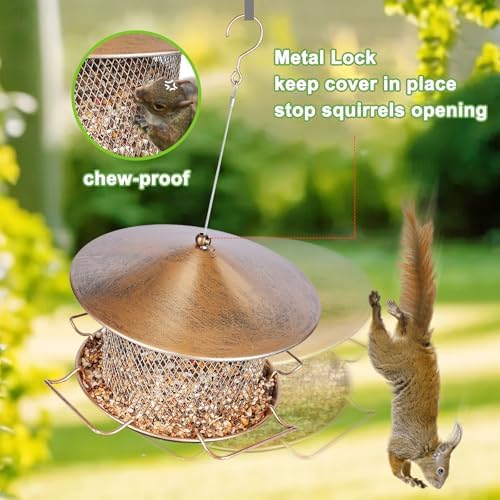 Bird Feeder for Outdoor Metal Hanging 9.8" Roof 4.5 LBs Capacity