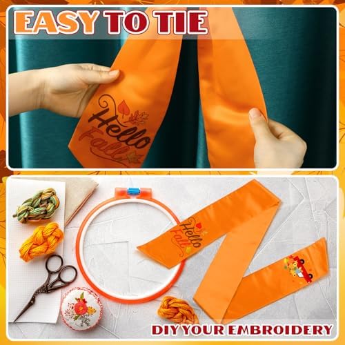 VitalCozy Hello Fall Wreath Sash for Front Door, Orange Satin Ribbon Bow
