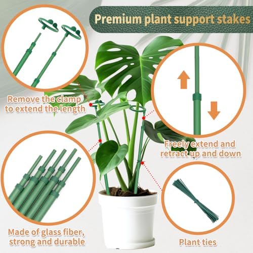 Telescoping Plant Stakes, 5Pcs 17.9IN to 42.3IN Adjustable Monstera Support