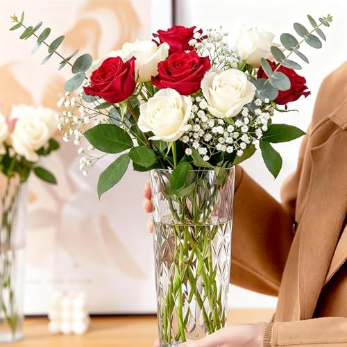 2 Clear Plastic Flower Vase, 10.2" Acrylic Rose Bouquet Vases for Home Decor Centerpieces Wedding Birthday Mothers (D4.6 2 + 2 Holder)
