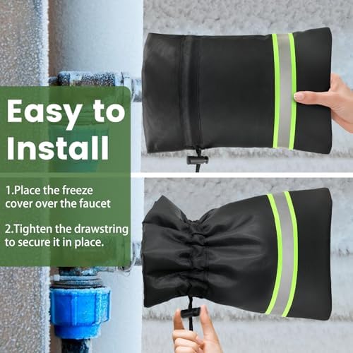 Outdoor Faucet Covers for Winter Freeze Protection, 4 Pack 9" H x 5.9" W Outside Hose Bib Covers for Winter, Thickened Reflective Pipe Wrap Insulation Socks with 420D Waterproof Oxford Fabric