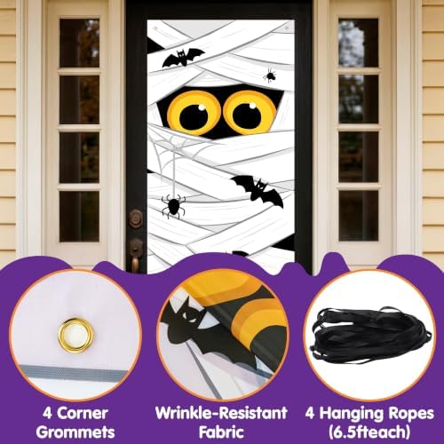 JOYIN 28”x80” Halloween Mummy Door Cover Decorations Indoor, Spooky Home Decor Haunted House Stickers, Scary Home Party Supplies Front Room Decor Outdoor