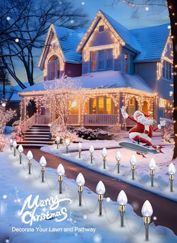 2 Pack Strawberry C9 Christmas Pathway Lights Outdoor, Total 34.8FT 20 LED