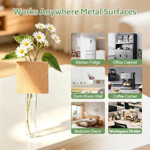 2PCS 3D Mini Vase Magnets for Fridge with Glass for Home Office