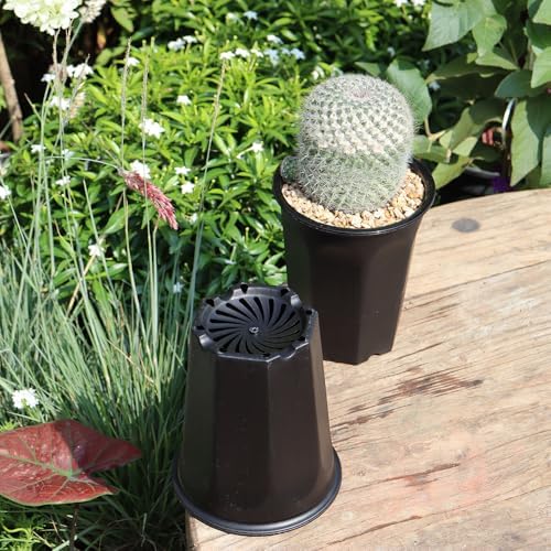 10 Pack 5.30 Inch Black Plastic Deep Nursery and Seedling Pots, Round Planter Container for Transplanting, Cutting, Succulent