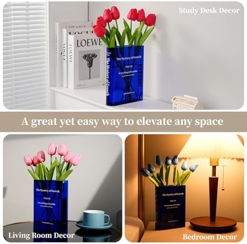 Puransen Clear Book-Shaped Vase for Centerpiece Home Indoor Desk Decor，Blue