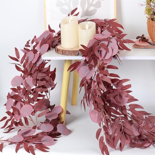 RECUTMS Artificial Silk Eucalyptus Vine Fall Garland with Willow Leaves 2P