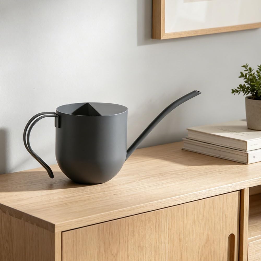 Gray Watering Can 50oz Stainless Steel for Indoor Plants | Comfortable ergonomic handle with leak-resistant design