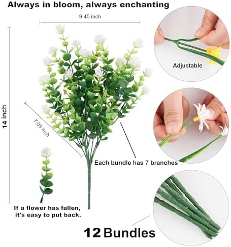 AXYLEX Artificial Flowers for Outdoors, 12 Bundles Fake Plants (White)