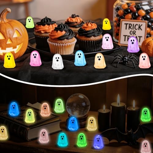 132 Pcs Halloween Luminous Mini Resin Ghost Figures Miniature Figurines