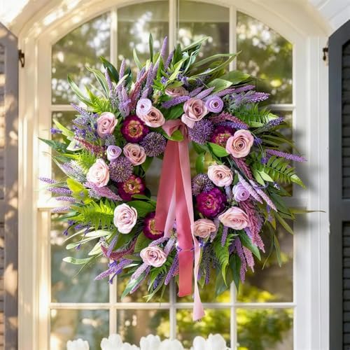 24 Inch Spring Summer Wreaths for Front Door Outside,Mantel,Porch&Entryway