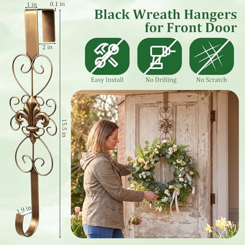 2 Pcs Halloween Wreath Hangers for Front Door, 15.5 in, Bronze