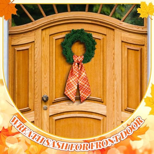 VitalCozy Fall Check Wreath Sash for Front Door