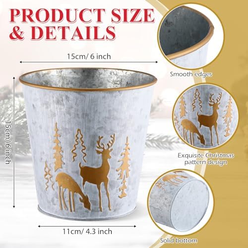 Zhehao 6 Pcs Christmas Galvanized Bucket 5.9'' Metal, Elk Style