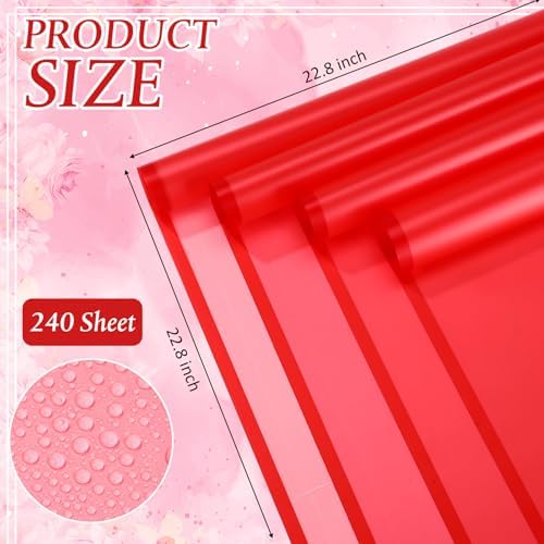 Ctosree 240 Sheets Flower Wrapping Paper, 22.8 x 22.8 Waterproof Wrapping Paper Bouquet Korean Floral Wraps Florist Supplies Packaging Papers for Wedding Bridal Shower Birthday Gift DIY(Red)
