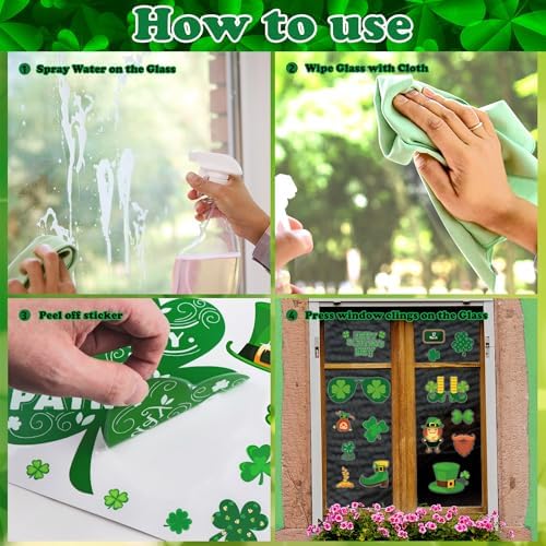 MDDRUIQI St Patricks Day Decorations - 105 PCS St Patricks Day Window Clings - Shamrock Stickers for Glass Reusable Static Spring Shamrock Decorations | St Patricks Day Decor