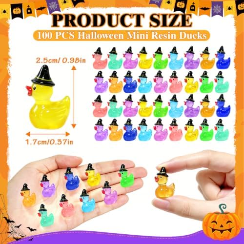 100 Pcs Halloween Luminous Mini Resin Ducks Miniature Figurines