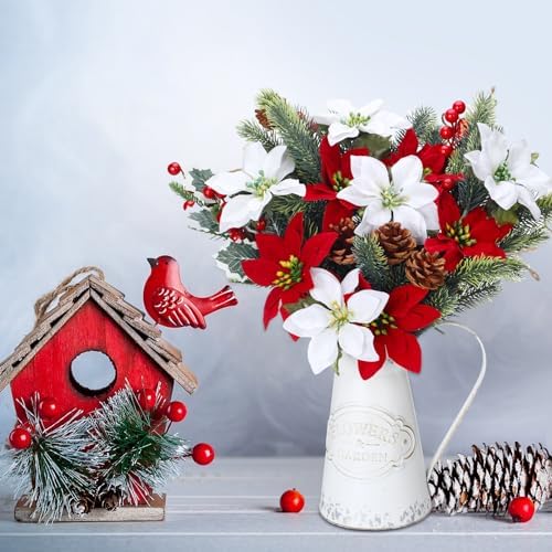 20 Pcs Artificial Christmas Flowers Poinsettia Stem Picks