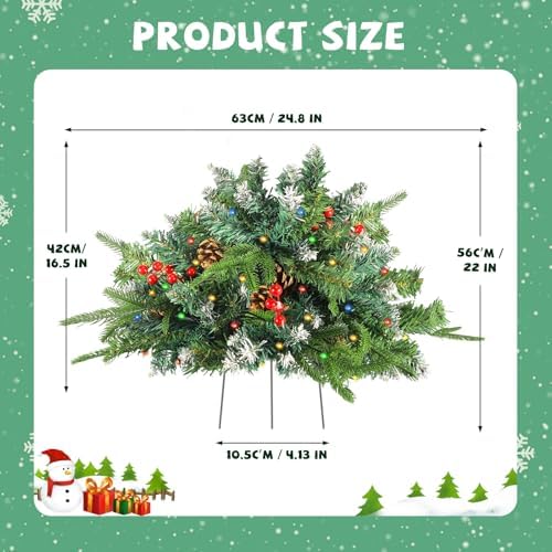 2 Pack Christmas Tree Urn Filler, Lighted Artificial Xmas Pine Trees with Tripod Stake, Light Up 8 Modes & Timer, Battery Powered Outdoor Planter Filler Festival Holiday Home Decor
