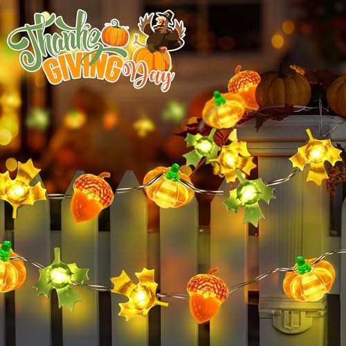 Coquimbo Fall Decor Thanksgiving Lights, 10FT 30 LED Pumpkin Maple Lights