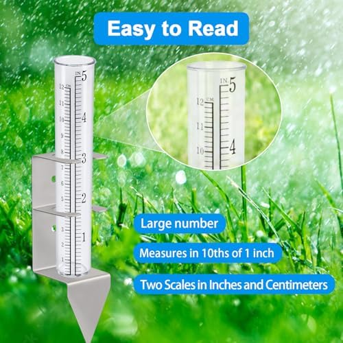 Rain Gauge Outdoor, 5" Rain Gauge with Stainless Steel Rack Holder