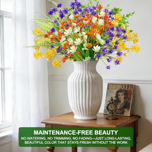 20 Bundles Artificial Flowers for Outdoors, Summer Spring Grass Camellia