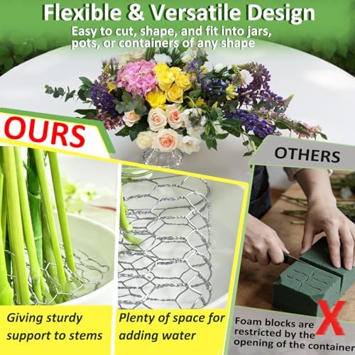 Floral Chicken Wire for Craft Kit, 4" x 396" Lightweight Chicken Wire for Floral Arrangement, Hexagonal Galvanized Chicken Wire Netting with Floral Tape, Plier, Tie, Gloves(Silver,4" x 396")