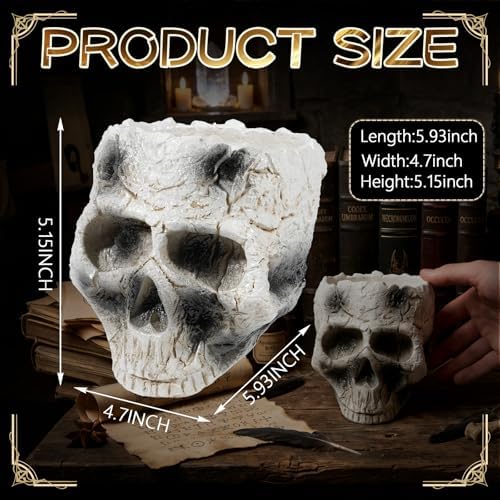 Wowagoga Halloween Resin Skull Flower Pot Planter Skull Head Bowl Decor