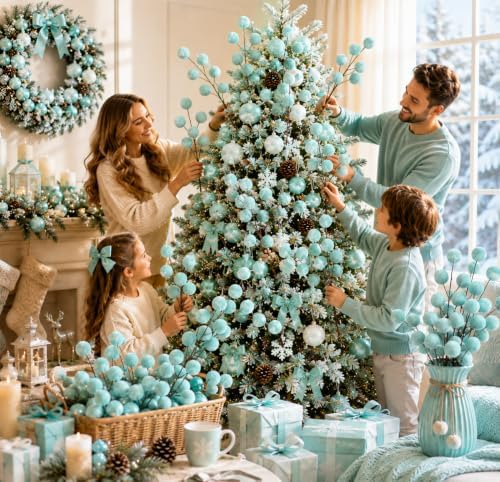Suncalla 8 Pcs Velvet Christmas Tree Picks, Teal Ornament Stems