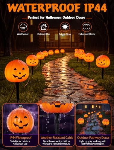 Halloween Pumpkin Pathway Lights, 4 Pack LED Yard Stake Lights Decor