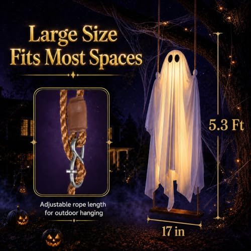 Large 5.3ft Pre-Assembled Hanging Swing Ghost Halloween Decorations Outdoor