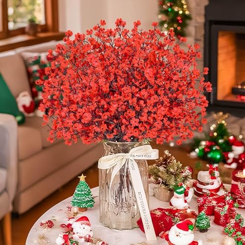 10Pcs Artificial Christmas Flowers Red Babys Breath Decoration for Home