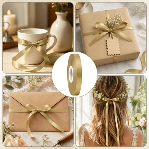 3/8 in 30 Yards Thin Gold Ribbon for Gift Wrapping Graduation Christmas