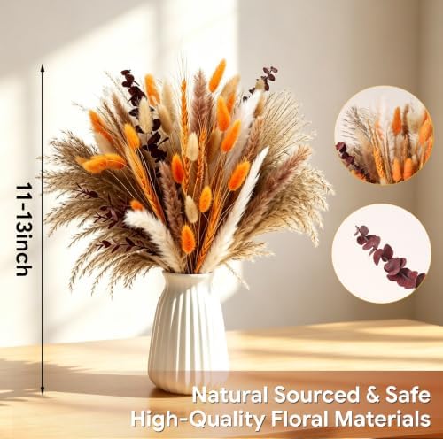 Bpole Fall Dried Flower Bouquet,92Pcs11-13inch Boho Pampas Grass Home Decor