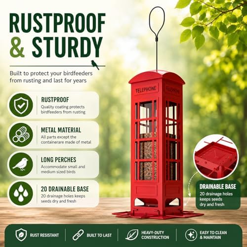 Squirrel Proof Bird Feeder, 3.2LB Large Capacity Metal Mesh Hanging Bird Feeder for Outdoors with Weight-Activated Perches for Cardinals, Finches, Chickadees & Blue Jays, for Dad