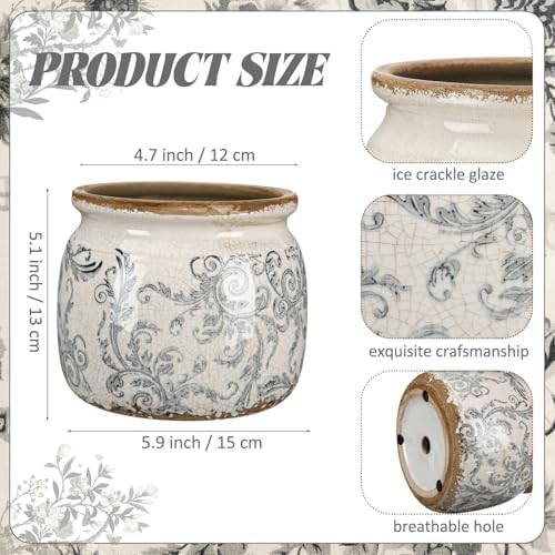5.9'' Vintage Ceramic Planter, Ice Crack Glaze Gray Scroll Pot