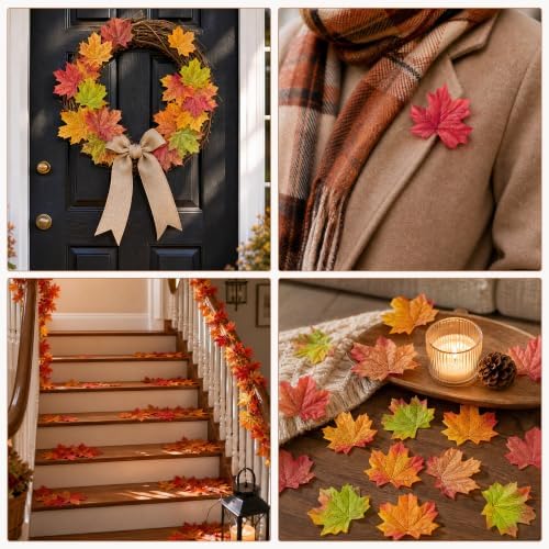 SITUMEIZI 400Pcs Artificial Fall Leaves, Maple Leaves for Autumn Decor
