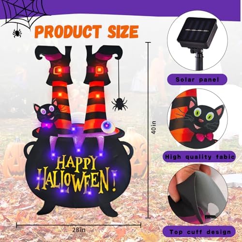 Halloween Lighted Garden Flag, Witch Feet Yard Decor, 28x40 In