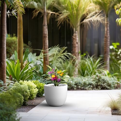 Kante Accent Round Bowl White Concrete Planter 14" Dia, Outdoor