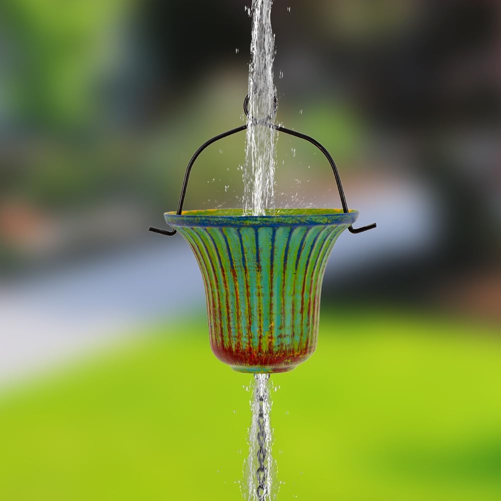10ft Rain Chains for Outside Gutters, Eaves, Drainage | 12 Cups, Metal Rain Chain, Adjustable Length, Decorative