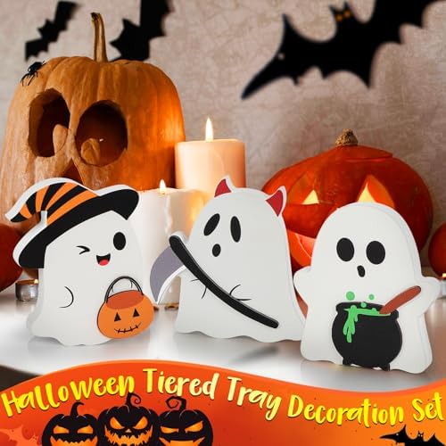 COCHIE 3 Cute Ghost Halloween Decorations Indoor Set Ghosts Table Sign